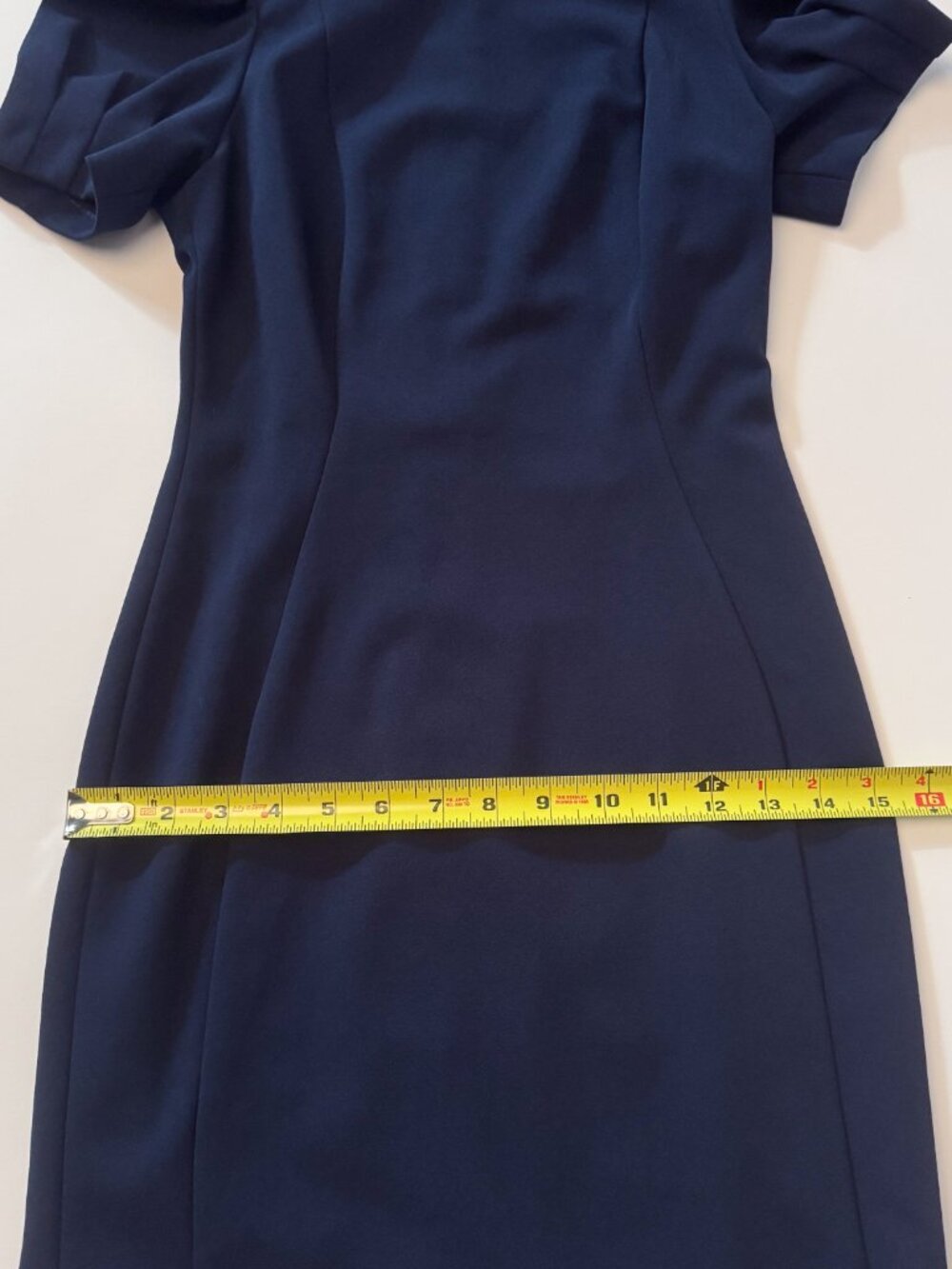 DKNY Navy Blue Scuba Sheath Dress Puff Sleeve NWOT Workwear Office Siren Size 2P - Picture 11 of 13